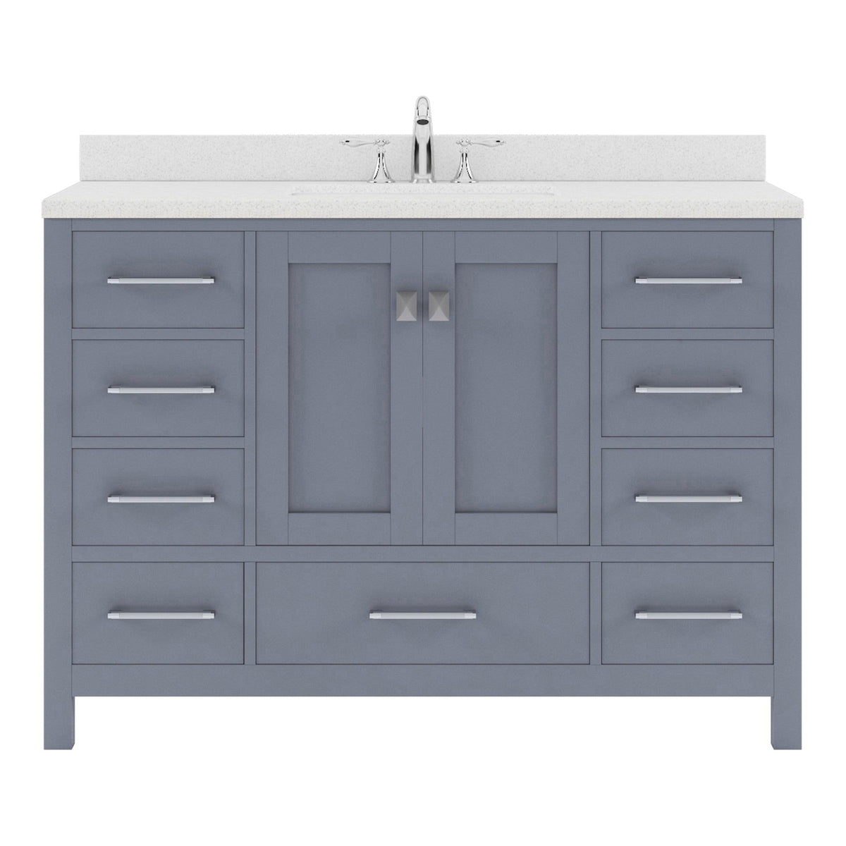 GS-50048-DWQSQ-GR Gray Caroline Avenue 48" Single Bath Vanity Set with Dazzle White Quartz Top & Rectangular Centered Basin