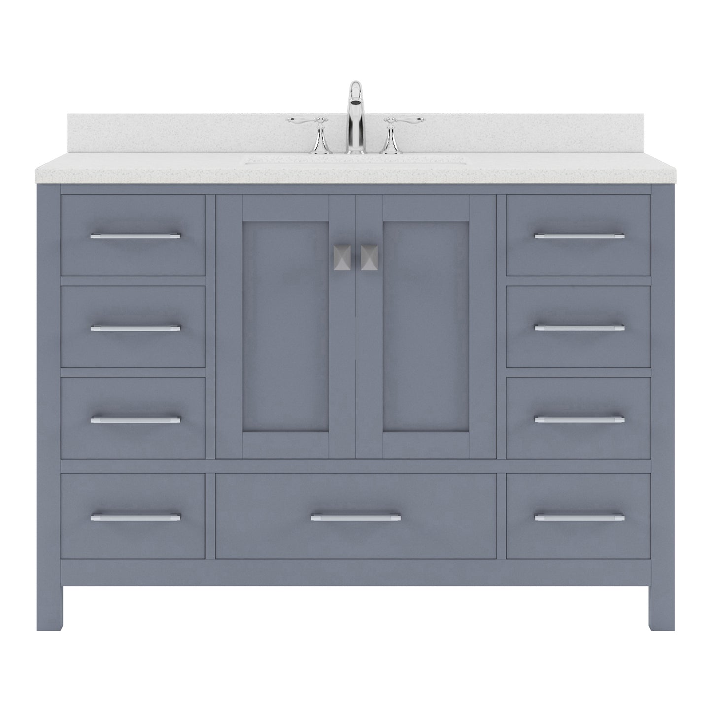 GS-50048-DWQSQ-GR Gray Caroline Avenue 48" Single Bath Vanity Set with Dazzle White Quartz Top & Rectangular Centered Basin