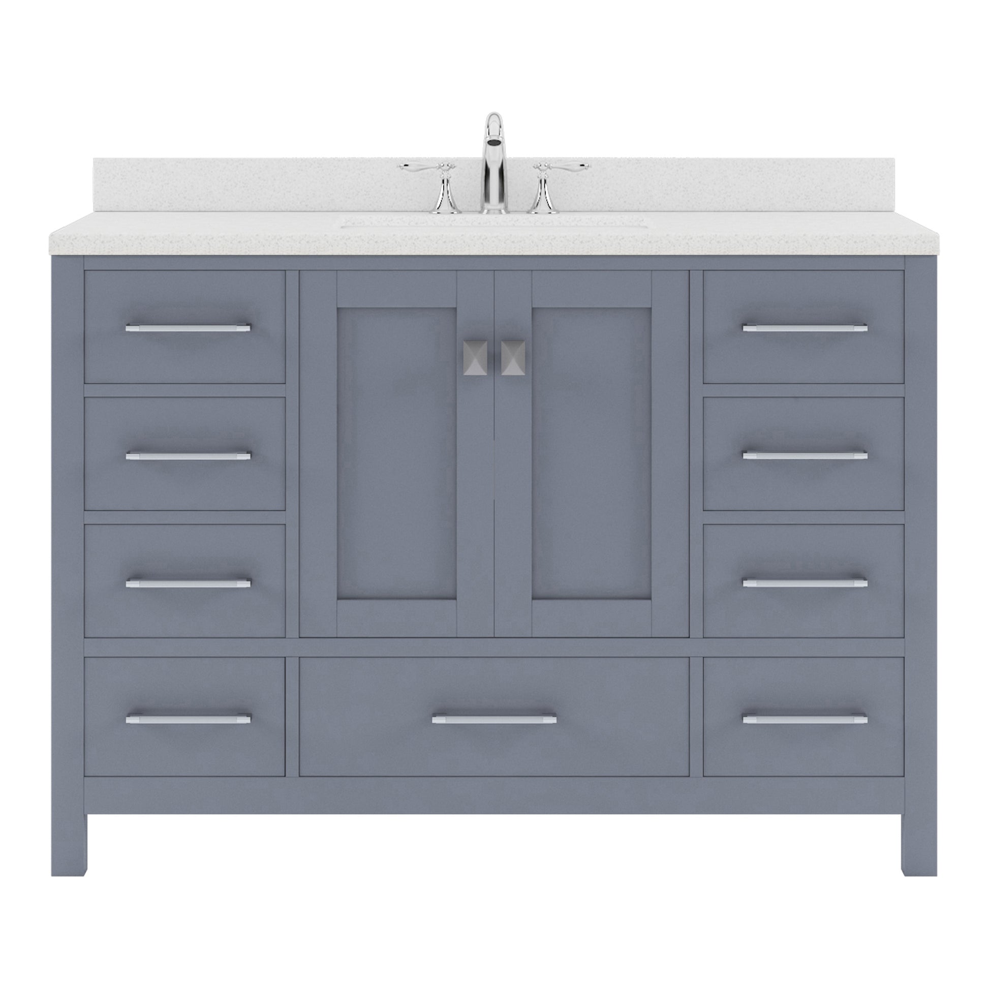 GS-50048-DWQSQ-GR Gray Caroline Avenue 48" Single Bath Vanity Set with Dazzle White Quartz Top & Rectangular Centered Basin