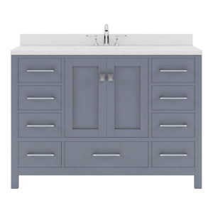 GS-50048-DWQSQ-GR Gray Caroline Avenue 48" Single Bath Vanity Set with Dazzle White Quartz Top & Rectangular Centered Basin