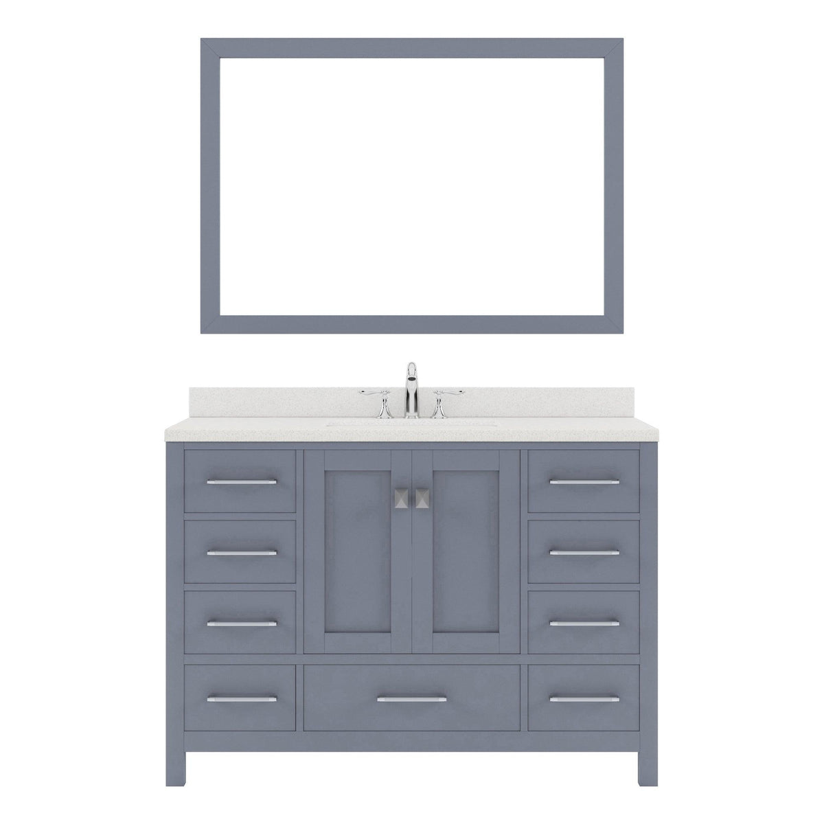 GS-50048-DWQSQ-GR Gray Caroline Avenue 48" Single Bath Vanity Set with Dazzle White Quartz Top & Rectangular Centered Basin, Mirror