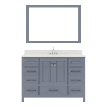 GS-50048-DWQSQ-GR Gray Caroline Avenue 48" Single Bath Vanity Set with Dazzle White Quartz Top & Rectangular Centered Basin, Mirror