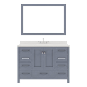 GS-50048-DWQSQ-GR Gray Caroline Avenue 48" Single Bath Vanity Set with Dazzle White Quartz Top & Rectangular Centered Basin, Mirror