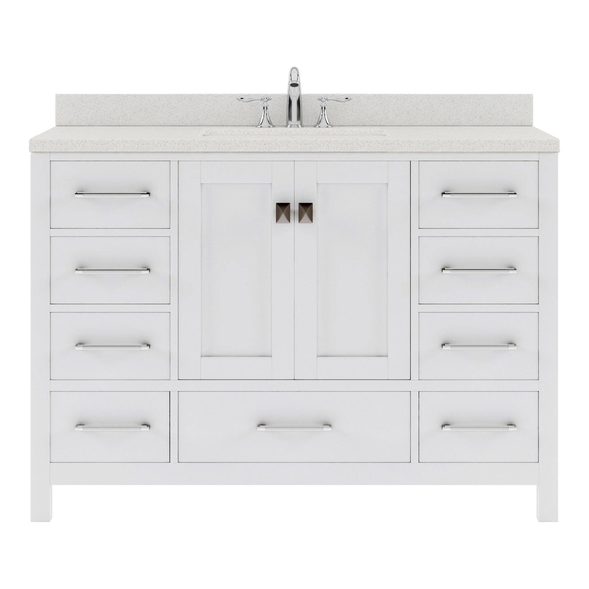GS-50048-DWQSQ-WH White Caroline Avenue 48" Single Bath Vanity Set with Dazzle White Quartz Top & Rectangular Centered Basin