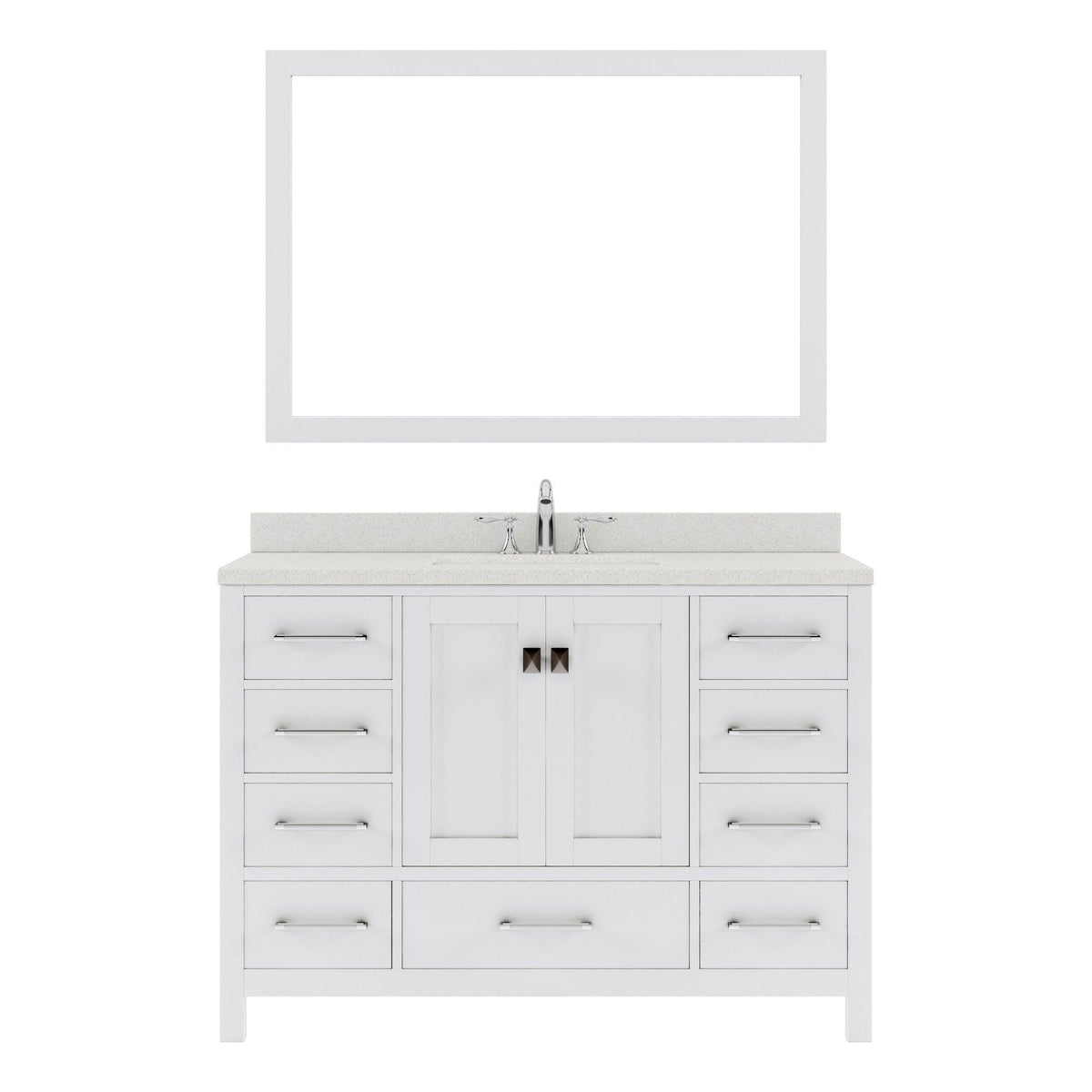 GS-50048-DWQSQ-WH White Caroline Avenue 48" Single Bath Vanity Set with Dazzle White Quartz Top & Rectangular Centered Basin, Mirror