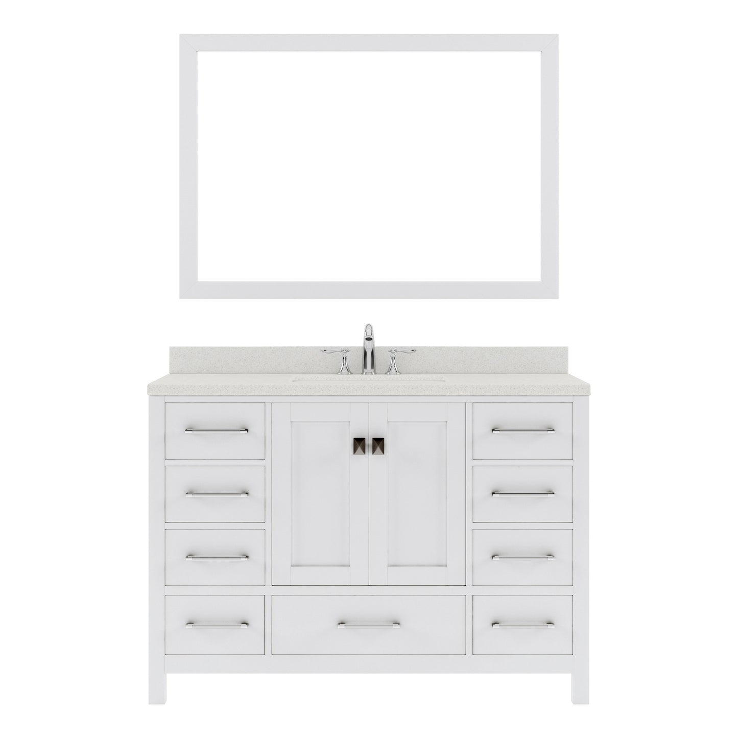 GS-50048-DWQSQ-WH White Caroline Avenue 48" Single Bath Vanity Set with Dazzle White Quartz Top & Rectangular Centered Basin, Mirror