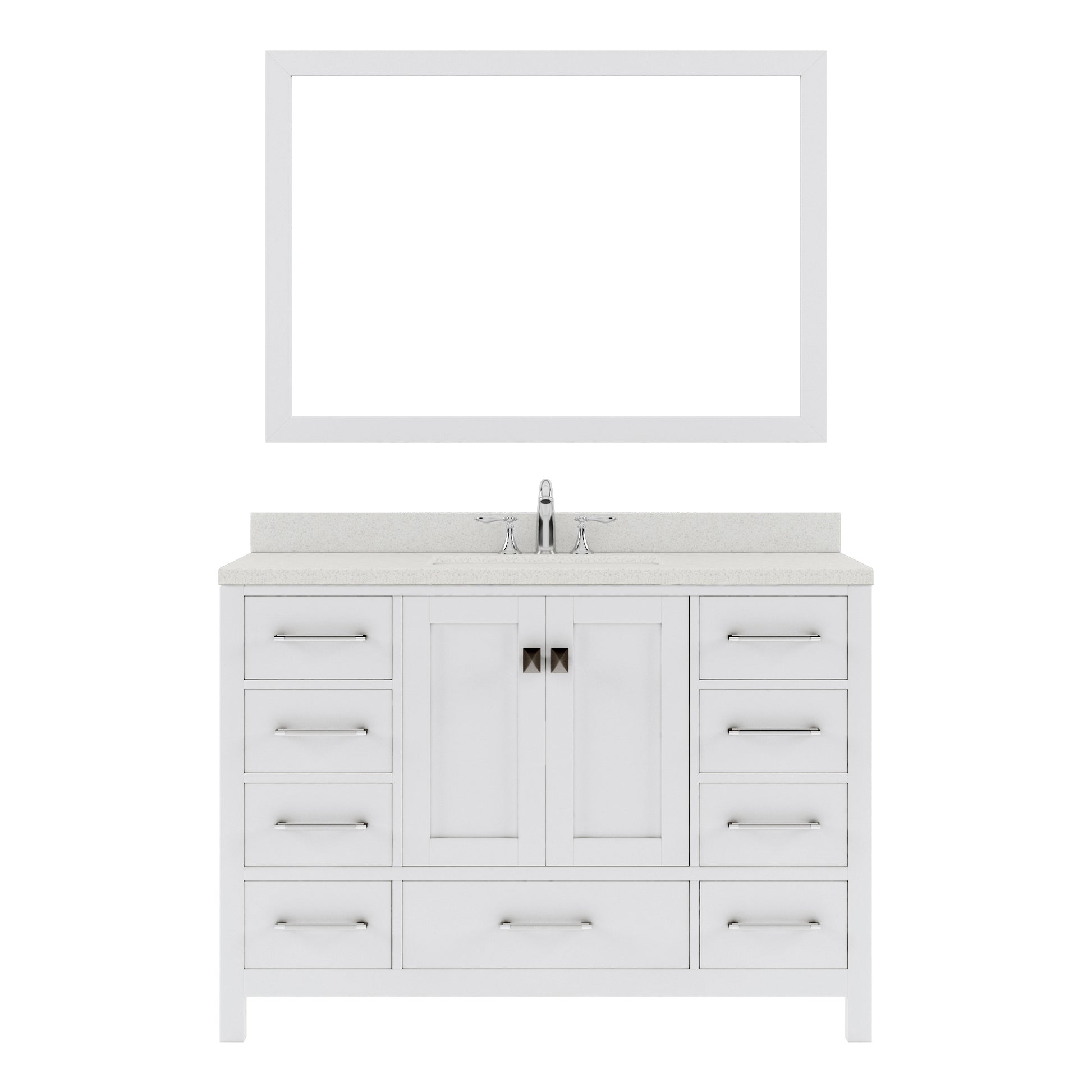 GS-50048-DWQSQ-WH White Caroline Avenue 48" Single Bath Vanity Set with Dazzle White Quartz Top & Rectangular Centered Basin, Mirror