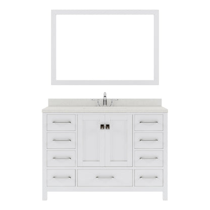 GS-50048-DWQSQ-WH White Caroline Avenue 48" Single Bath Vanity Set with Dazzle White Quartz Top & Rectangular Centered Basin, Mirror