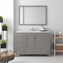 Load image into Gallery viewer, GS-50048-WMRO-CG Cashmere Gray Caroline Avenue 48&quot; Single Bath Vanity Set with Italian Carrara White Marble Top &amp; Oval Centered Basin, Mirror styled