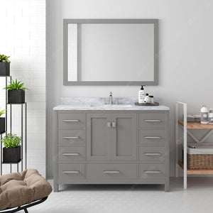 GS-50048-WMRO-CG Cashmere Gray Caroline Avenue 48" Single Bath Vanity Set with Italian Carrara White Marble Top & Oval Centered Basin, Mirror styled