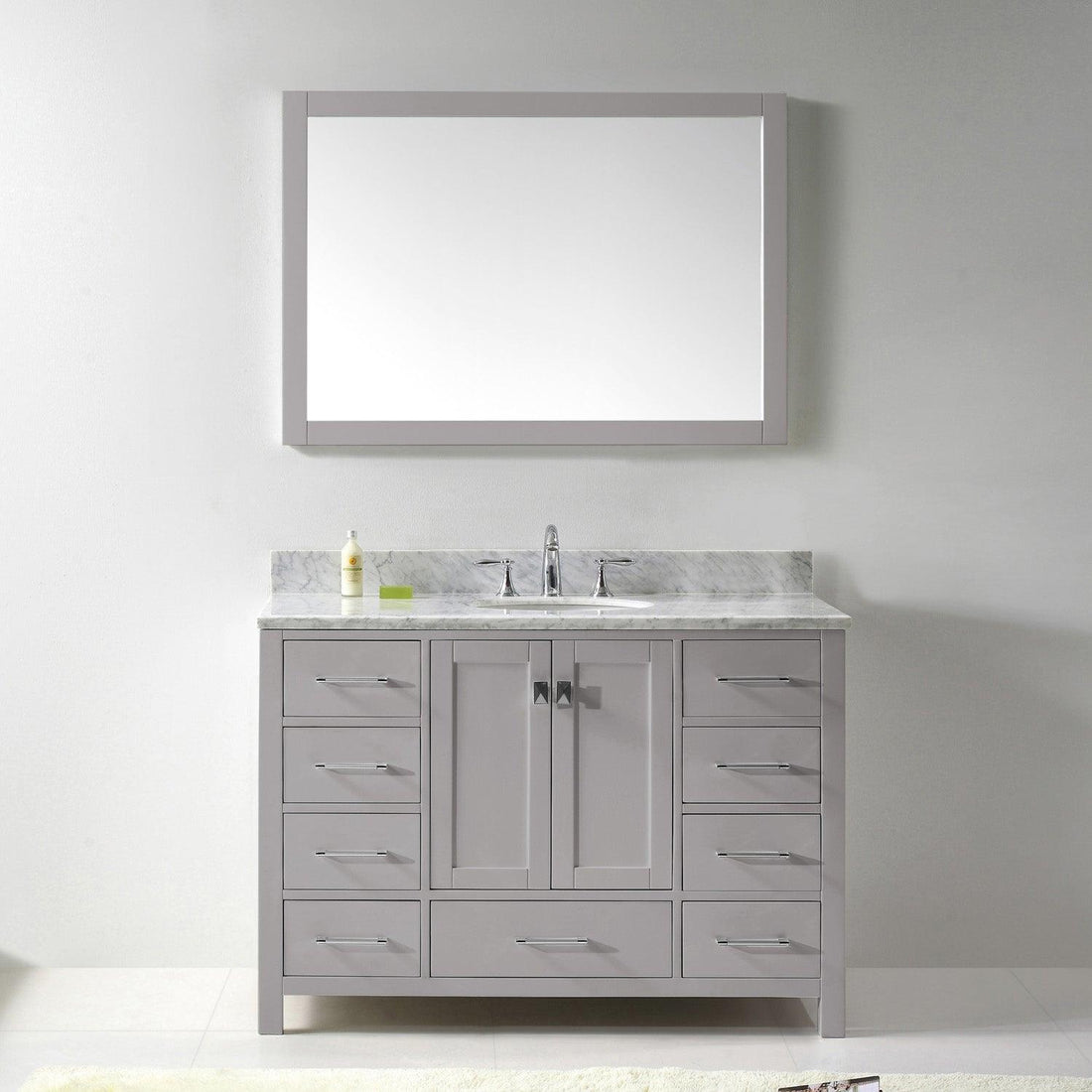 GS-50048-WMRO-CG Cashmere Gray Caroline Avenue 48" Single Bath Vanity Set with Italian Carrara White Marble Top & Oval Centered Basin, Mirror