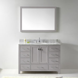 GS-50048-WMRO-CG Cashmere Gray Caroline Avenue 48" Single Bath Vanity Set with Italian Carrara White Marble Top & Oval Centered Basin, Mirror1