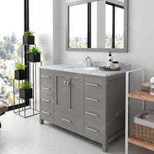 Load image into Gallery viewer, GS-50048-WMRO-CG Cashmere Gray Caroline Avenue 48&quot; Single Bath Vanity Set with Italian Carrara White Marble Top &amp; Oval Centered Basin, Mirror side