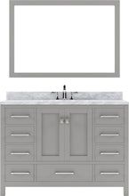 Load image into Gallery viewer, GS-50048-WMRO-CG Cashmere Gray Caroline Avenue 48&quot; Single Bath Vanity Set with Italian Carrara White Marble Top &amp; Oval Centered Basin, Mirror
