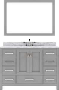 GS-50048-WMRO-CG Cashmere Gray Caroline Avenue 48" Single Bath Vanity Set with Italian Carrara White Marble Top & Oval Centered Basin, Mirror