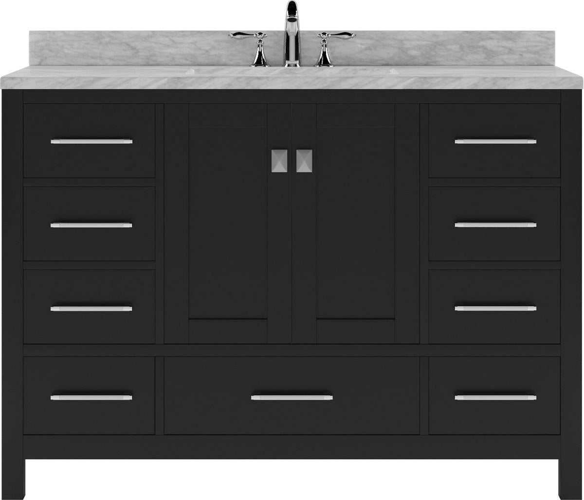 GS-50048-WMRO-ES Espresso Caroline Avenue 48" Single Bath Vanity Set with Italian Carrara White Marble Top & Oval Centered Basin