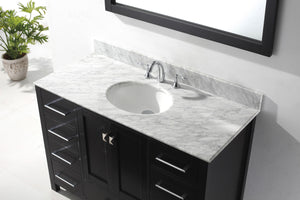 GS-50048-WMRO-ES Espresso Caroline Avenue 48" Single Bath Vanity Set with Italian Carrara White Marble Top & Oval Centered Basin, Mirror up