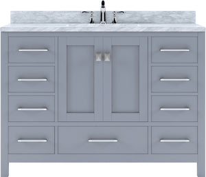 GS-50048-WMRO-GR Gray Caroline Avenue 48" Single Bath Vanity Set with Italian Carrara White Marble Top & Oval Centered Basin