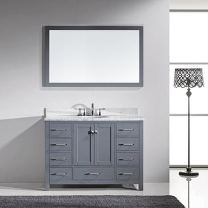 GS-50048-WMRO-GR Gray Caroline Avenue 48" Single Bath Vanity Set with Italian Carrara White Marble Top & Oval Centered Basin, Mirror 1
