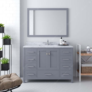 GS-50048-WMRO-GR Gray Caroline Avenue 48" Single Bath Vanity Set with Italian Carrara White Marble Top & Oval Centered Basin, Mirror styled
