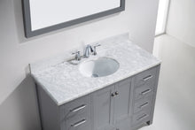 Load image into Gallery viewer, GS-50048-WMRO-GR Gray Caroline Avenue 48&quot; Single Bath Vanity Set with Italian Carrara White Marble Top &amp; Oval Centered Basin, Mirror up