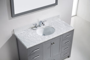 GS-50048-WMRO-GR Gray Caroline Avenue 48" Single Bath Vanity Set with Italian Carrara White Marble Top & Oval Centered Basin, Mirror up