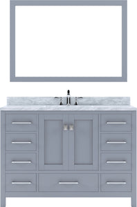 GS-50048-WMRO-GR Gray Caroline Avenue 48" Single Bath Vanity Set with Italian Carrara White Marble Top & Oval Centered Basin, Mirror