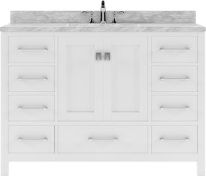 GS-50048-WMRO-WH White Caroline Avenue 48" Single Bath Vanity Set with Italian Carrara White Marble Top & Oval Centered Basin