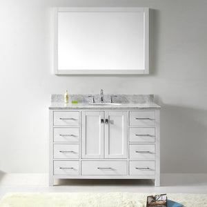 GS-50048-WMRO-WH White Caroline Avenue 48" Single Bath Vanity Set with Italian Carrara White Marble Top & Oval Centered Basin, Mirror1