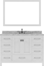 Load image into Gallery viewer, GS-50048-WMRO-WH White Caroline Avenue 48&quot; Single Bath Vanity Set with Italian Carrara White Marble Top &amp; Oval Centered Basin, Mirror