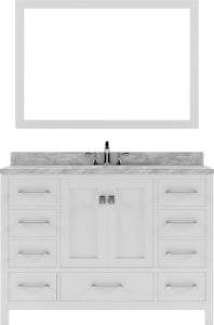 GS-50048-WMRO-WH White Caroline Avenue 48" Single Bath Vanity Set with Italian Carrara White Marble Top & Oval Centered Basin, Mirror