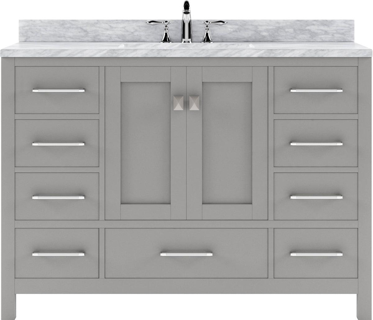 GS-50048-WMSQ-CG Cashmere Gray Caroline Avenue 48" Single Bath Vanity Set with Italian Carrara White Marble Top & Rectangular Centered Basin