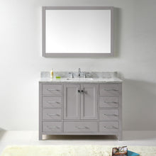 Load image into Gallery viewer, GS-50048-WMSQ-CG Cashmere Gray Caroline Avenue 48&quot; Single Bath Vanity Set with Italian Carrara White Marble Top &amp; Rectangular Centered Basin, Mirror
