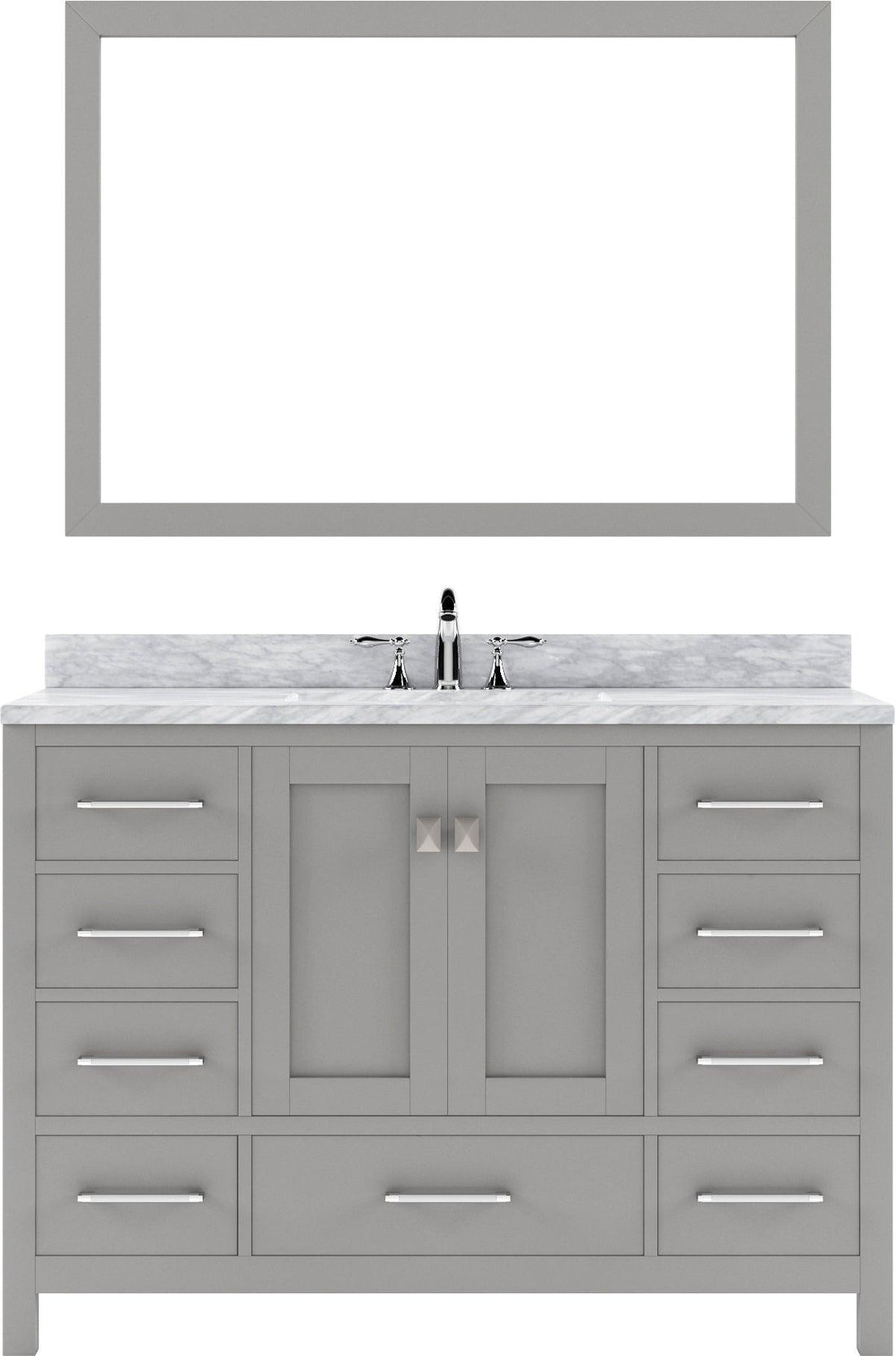 GS-50048-WMSQ-CG Cashmere Gray Caroline Avenue 48" Single Bath Vanity Set with Italian Carrara White Marble Top & Rectangular Centered Basin, Mirror