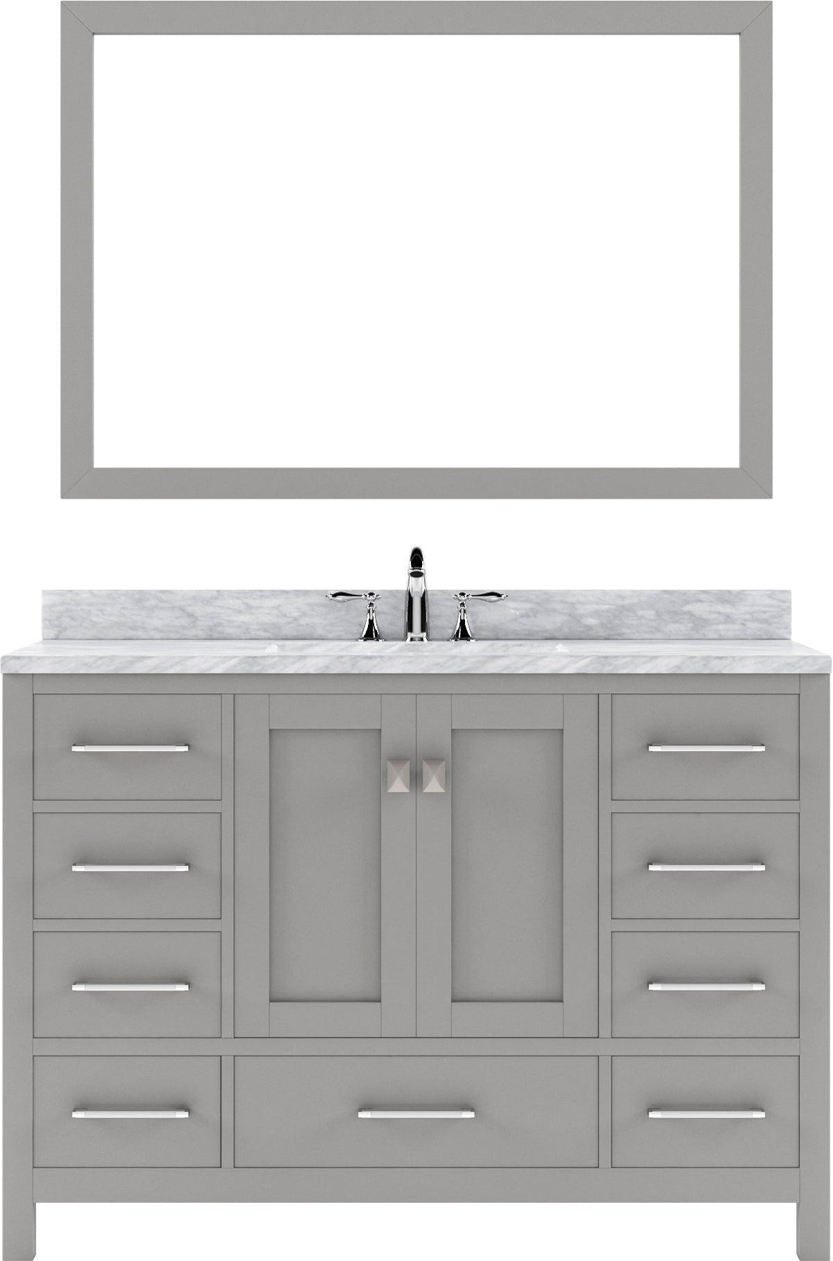 GS-50048-WMSQ-CG Cashmere Gray Caroline Avenue 48" Single Bath Vanity Set with Italian Carrara White Marble Top & Rectangular Centered Basin, Mirror