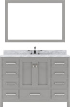 Load image into Gallery viewer, GS-50048-WMSQ-CG Cashmere Gray Caroline Avenue 48&quot; Single Bath Vanity Set with Italian Carrara White Marble Top &amp; Rectangular Centered Basin, Mirror