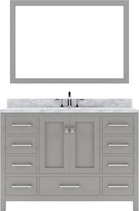 GS-50048-WMSQ-CG Cashmere Gray Caroline Avenue 48" Single Bath Vanity Set with Italian Carrara White Marble Top & Rectangular Centered Basin, Mirror