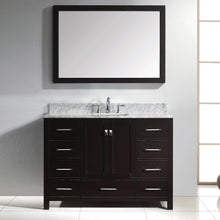 Load image into Gallery viewer, GS-50048-WMSQ-ES Espresso Caroline Avenue 48&quot; Single Bath Vanity Set with Italian Carrara White Marble Top &amp; Rectangular Centered Basin, Mirror1