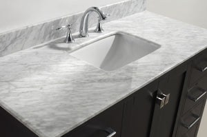 GS-50048-WMSQ-ES Espresso Caroline Avenue 48" Single Bath Vanity Set with Italian Carrara White Marble Top & Rectangular Centered Basin, up