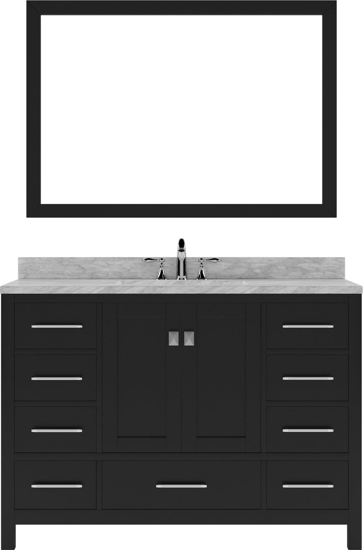 GS-50048-WMSQ-ES Espresso Caroline Avenue 48" Single Bath Vanity Set with Italian Carrara White Marble Top & Rectangular Centered Basin, Mirror