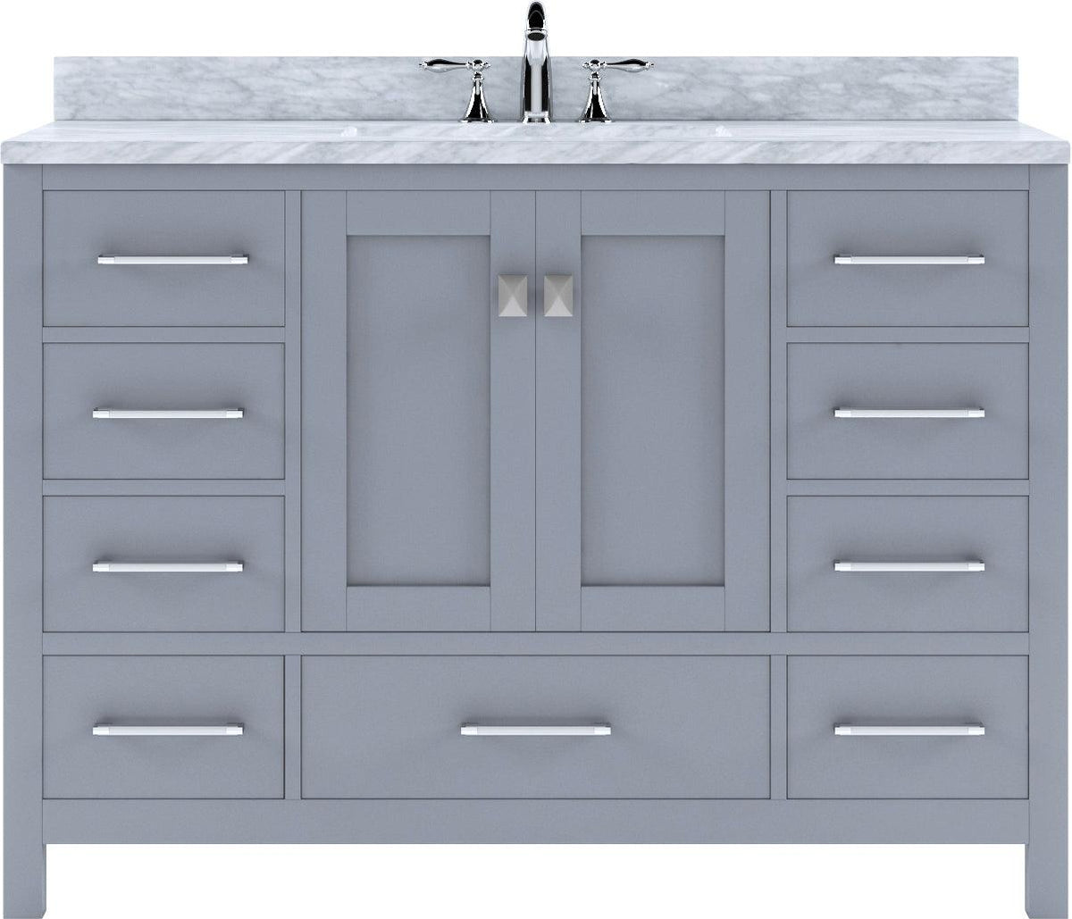 GS-50048-WMSQ-GR Gray Caroline Avenue 48" Single Bath Vanity Set with Italian Carrara White Marble Top & Rectangular Centered Basin