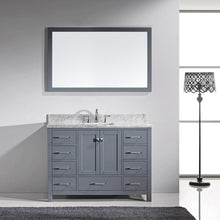 Load image into Gallery viewer, GS-50048-WMSQ-GR Gray Caroline Avenue 48&quot; Single Bath Vanity Set with Italian Carrara White Marble Top &amp; Rectangular Centered Basin, Mirror 1