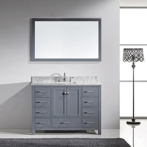 GS-50048-WMSQ-GR Gray Caroline Avenue 48" Single Bath Vanity Set with Italian Carrara White Marble Top & Rectangular Centered Basin, Mirror 1