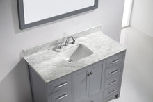 Load image into Gallery viewer, GS-50048-WMSQ-GR Gray Caroline Avenue 48&quot; Single Bath Vanity Set with Italian Carrara White Marble Top &amp; Rectangular Centered Basin, 