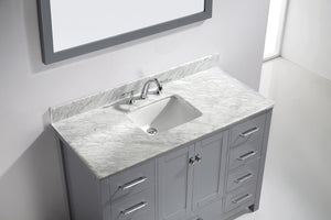 GS-50048-WMSQ-GR Gray Caroline Avenue 48" Single Bath Vanity Set with Italian Carrara White Marble Top & Rectangular Centered Basin, 