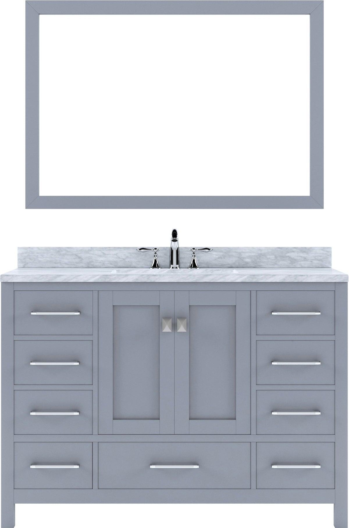 GS-50048-WMSQ-GR Gray Caroline Avenue 48" Single Bath Vanity Set with Italian Carrara White Marble Top & Rectangular Centered Basin, Mirror