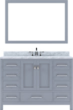 Load image into Gallery viewer, GS-50048-WMSQ-GR Gray Caroline Avenue 48&quot; Single Bath Vanity Set with Italian Carrara White Marble Top &amp; Rectangular Centered Basin, Mirror