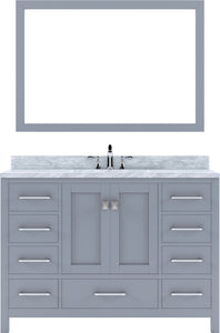 GS-50048-WMSQ-GR Gray Caroline Avenue 48" Single Bath Vanity Set with Italian Carrara White Marble Top & Rectangular Centered Basin, Mirror
