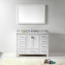 Load image into Gallery viewer, GS-50048-WMSQ-WH White Caroline Avenue 48&quot; Single Bath Vanity Set with Italian Carrara White Marble Top &amp; Rectangular Centered Basin, Mirror 1