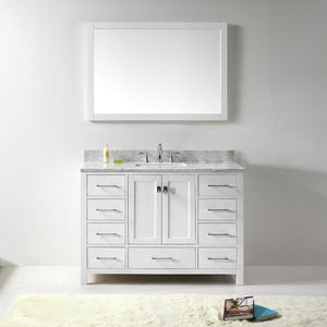 GS-50048-WMSQ-WH White Caroline Avenue 48" Single Bath Vanity Set with Italian Carrara White Marble Top & Rectangular Centered Basin, Mirror 1